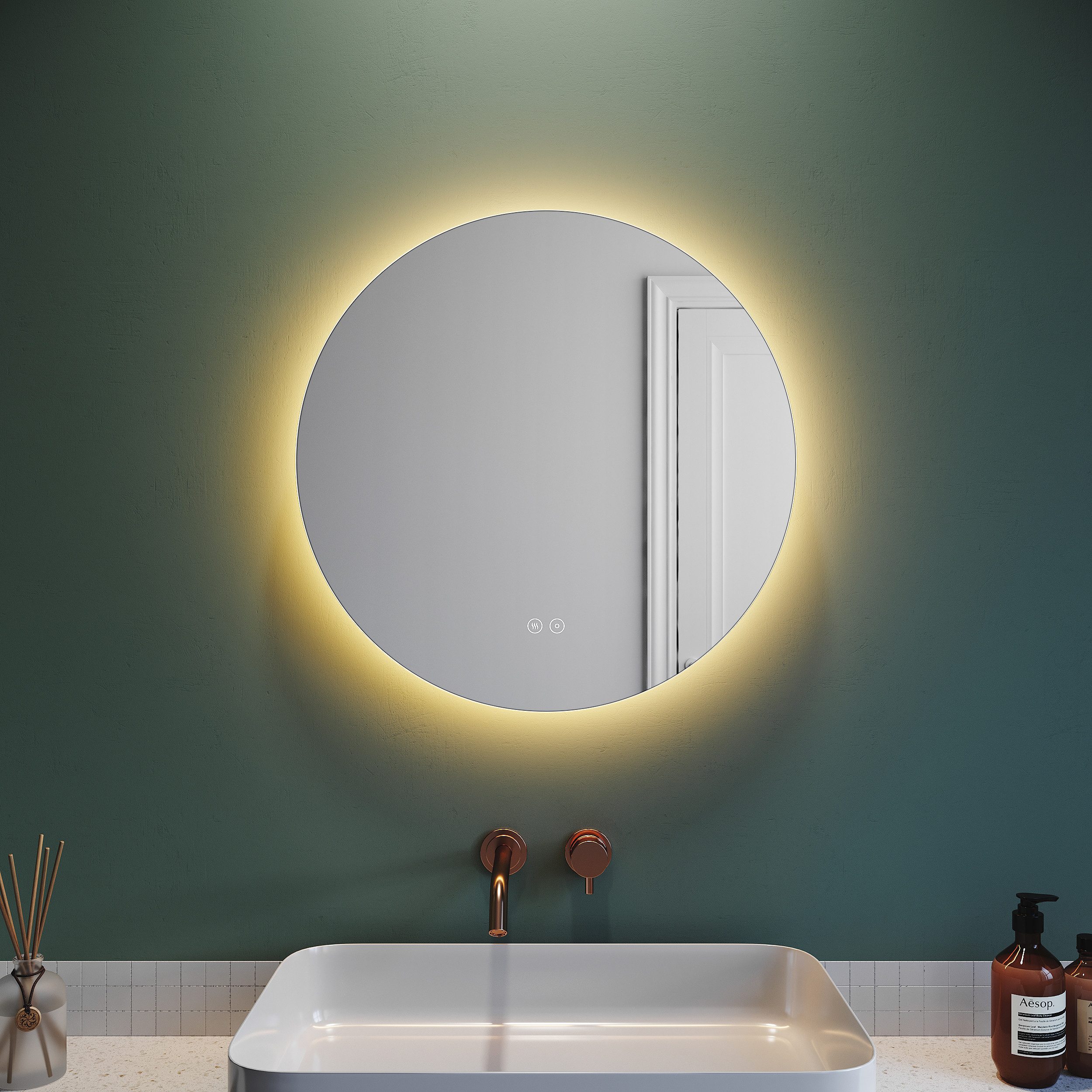 SONNI Badspiegel Rund Badezimmerspiegel mit Beleuchtung, Ø 80 cm / Ø 60 cm, günstig online kaufen