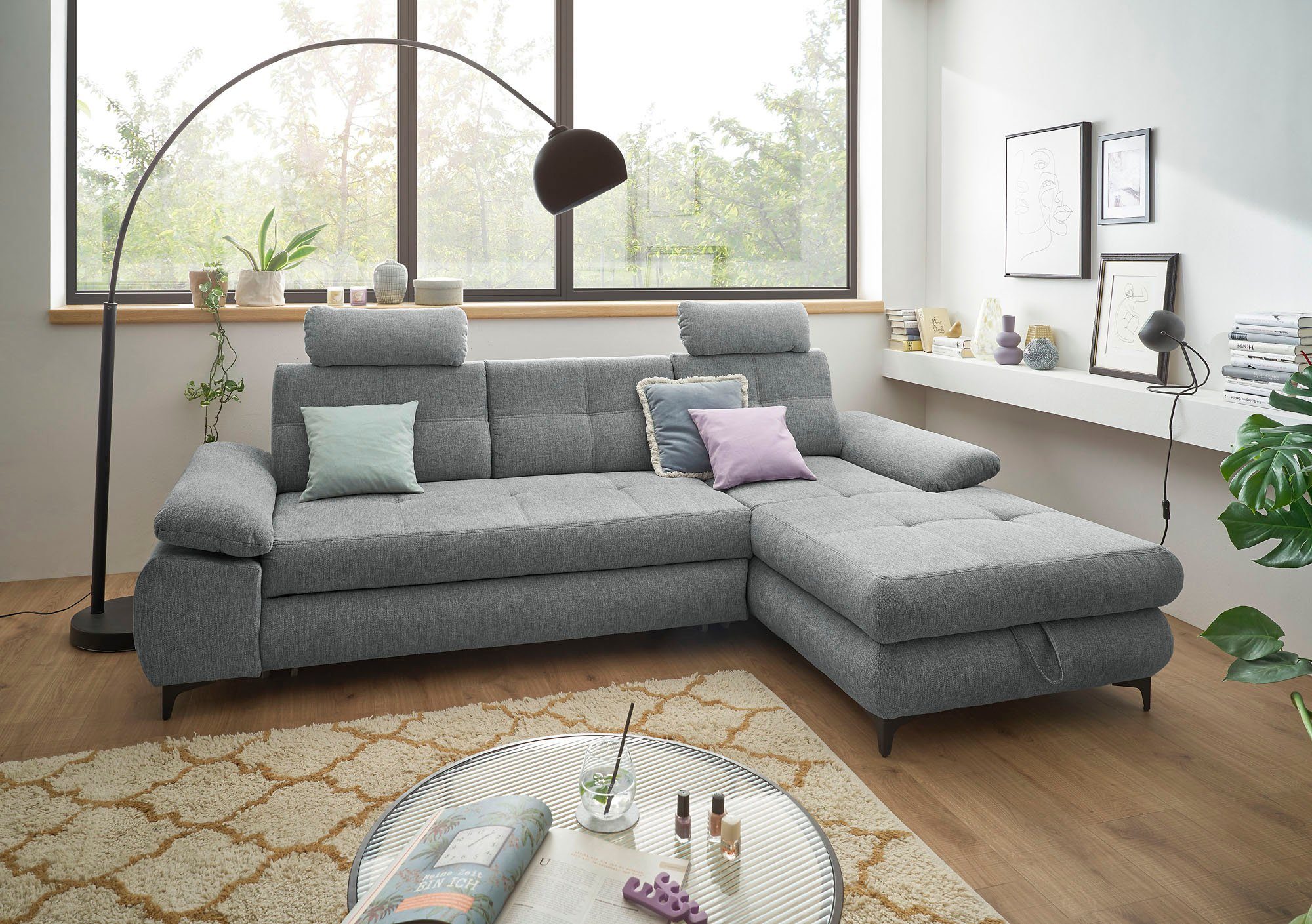 ED EXCITING DESIGN Ecksofa Altona L-Form, 2 Teile, mit Bettfunktion, Bettkasten, Armteilverstellung & Kopfstützen