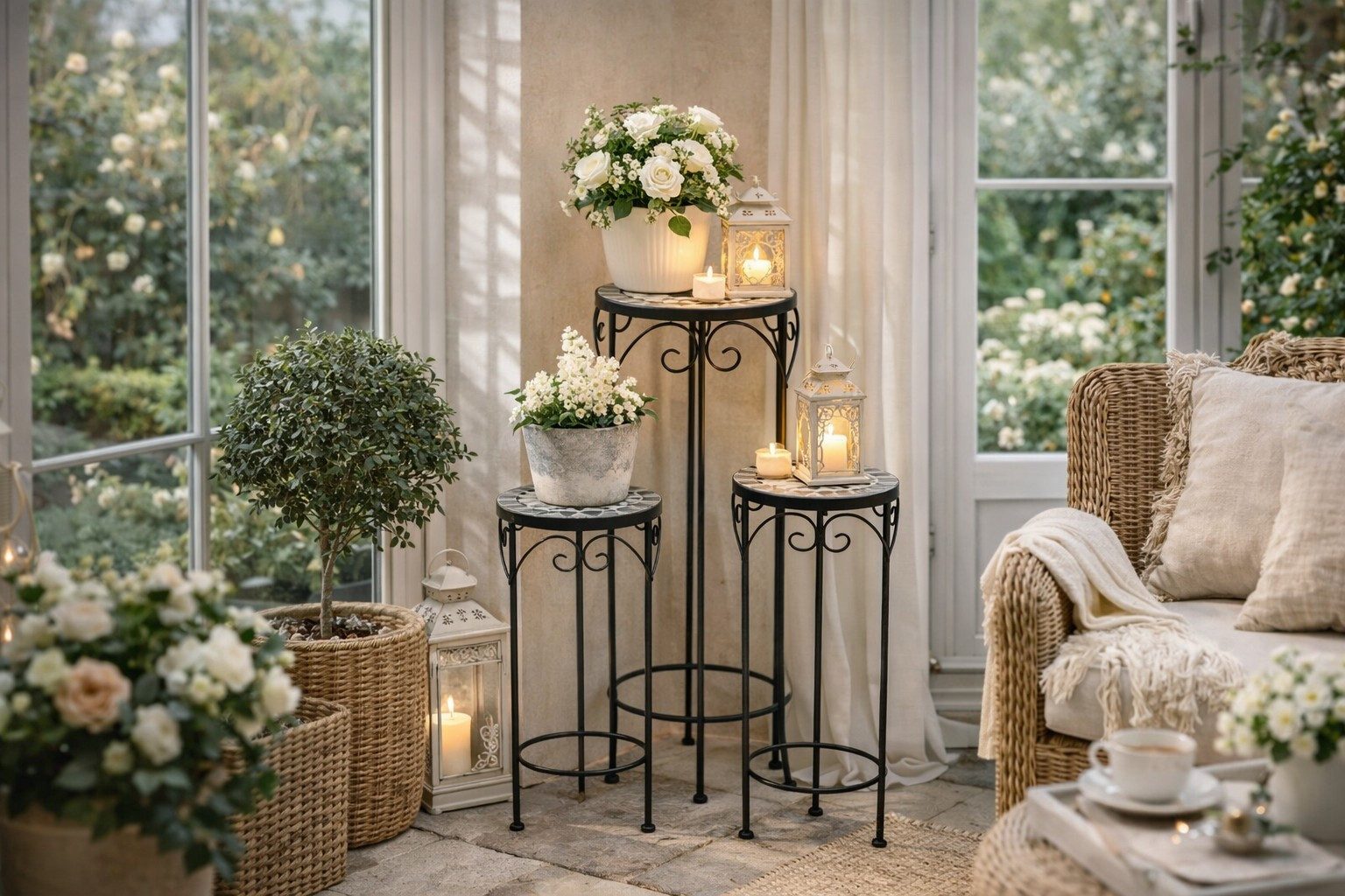 moebel-direkt-online Blumenständer 3teiliges Blumenständer-Set, Blumensäule