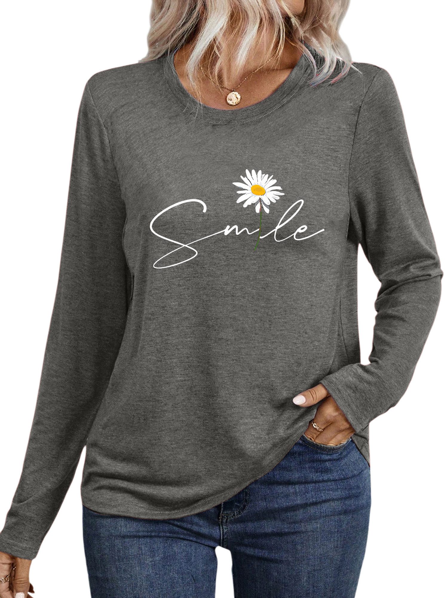 PYLIKE Rundhalsshirt Damen bequemes Langarmshirts Locker Gänseblümchen Prin günstig online kaufen