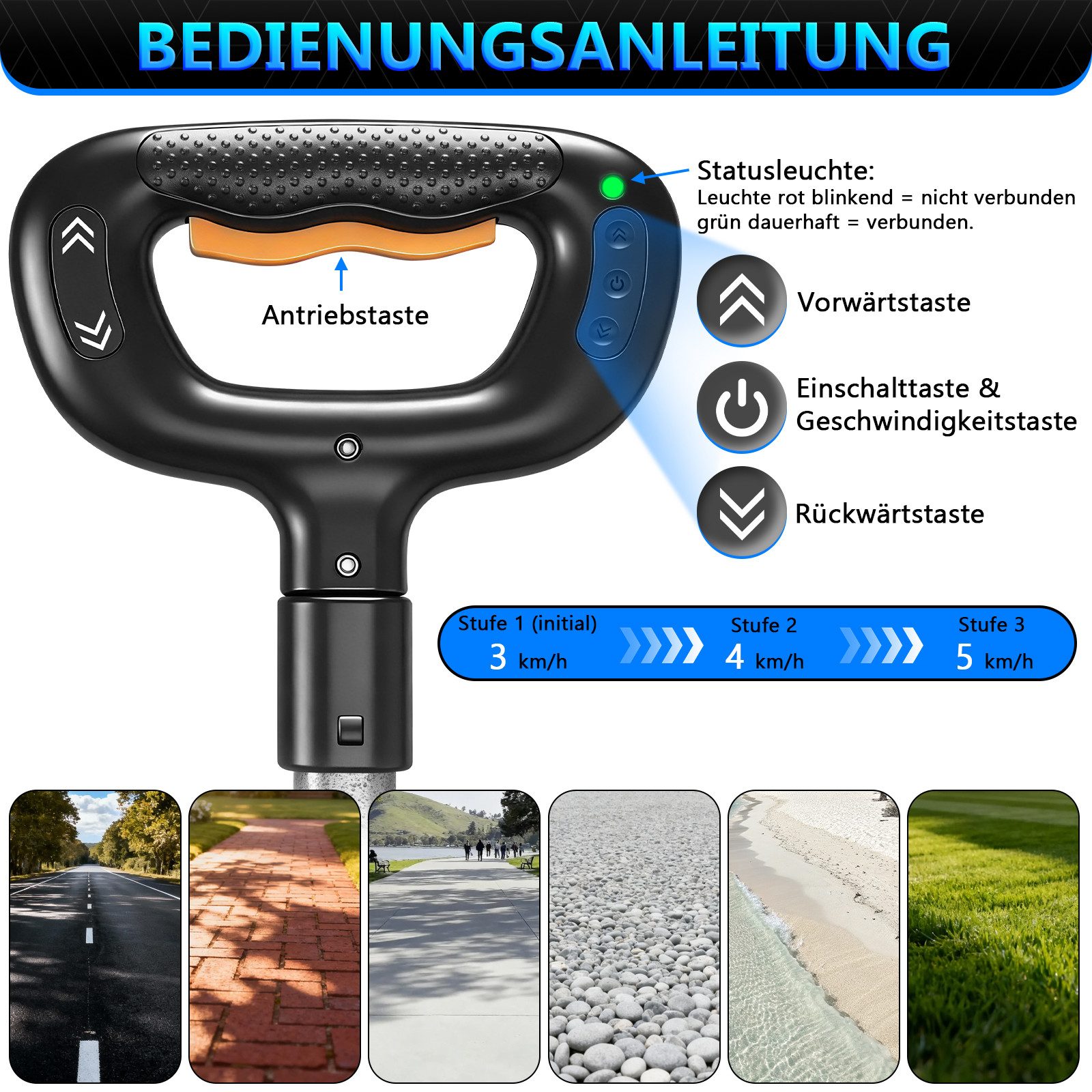 XERSEK Bollerwagen Elektrisch Handwagen mit Klapptisch Breiträder 4Ah-Akku,Transportwagen (Elektrokarre Faltbollerwagen, 105×61×64cm, Griff 60-100cm, Bürstenlos – Bild 3 von 5