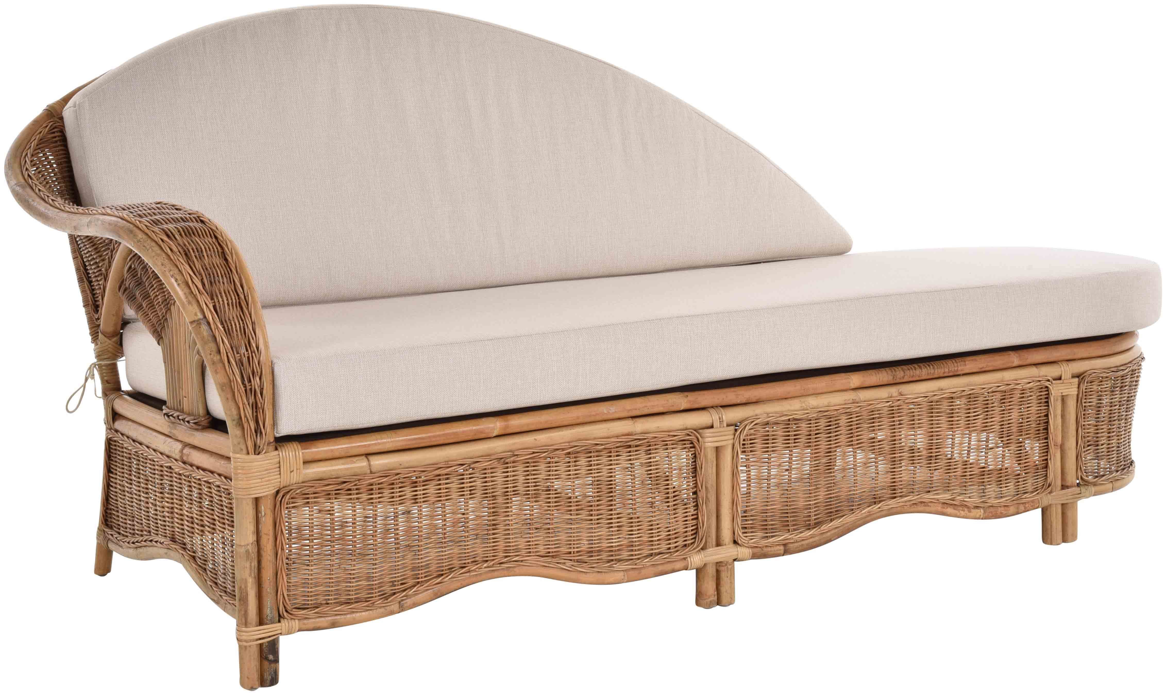 Krines Home Recamiere Rattan Recamiere Palm Chaiselongue Rattanliege mit Polster, Links, Rattanmöbel Lounge Liege