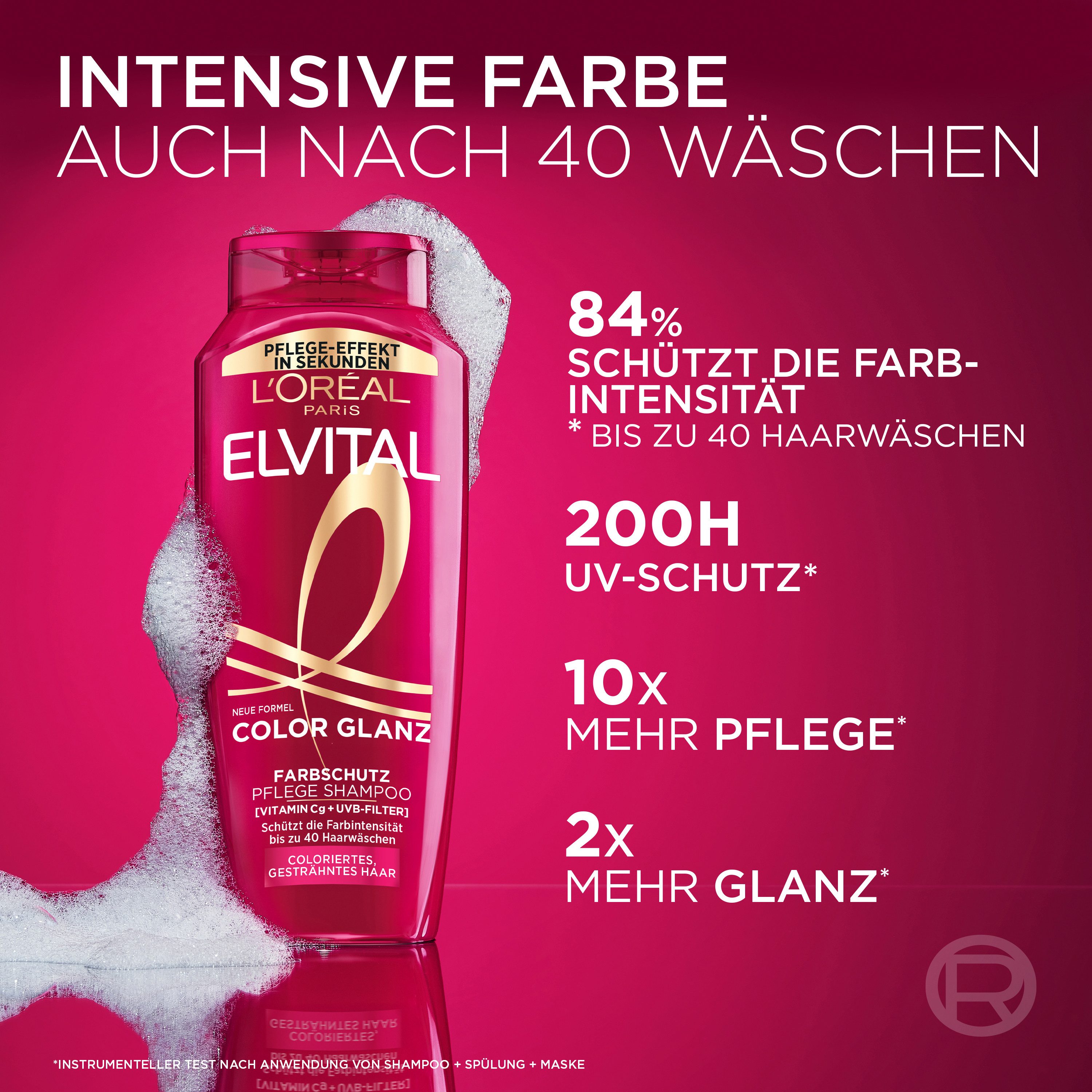 L'ORÉAL PARIS Haarshampoo L'Oréal Paris Elvital Color Glanz 2in1 Shampoo & Spülung, Packung, 6-tlg., Schützt die Farbintensität, Mit Vitamin Cg und UVB-Filter.