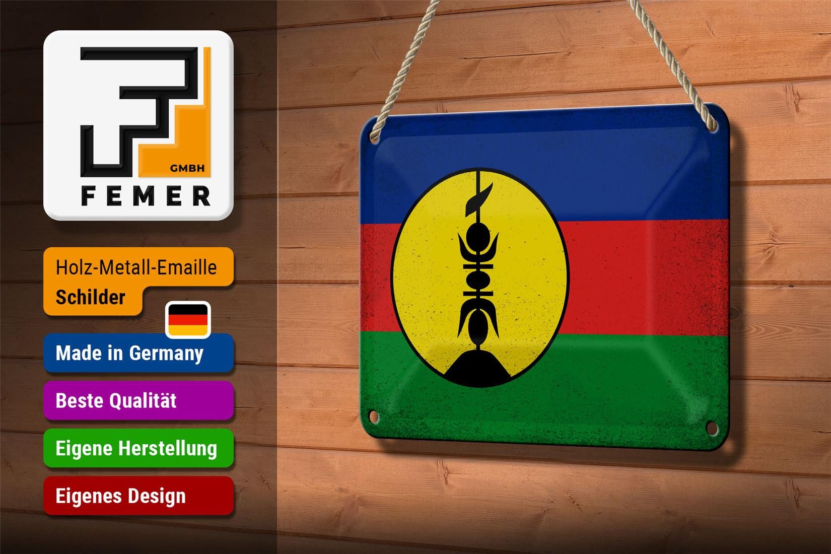 Femer GmbH Metallschild Flagge Neukaledonien 18x12cm Flag Vintage, (1 St), gewölbte Oberfläche, abgerundete Ecken, umgeschlagene Kanten