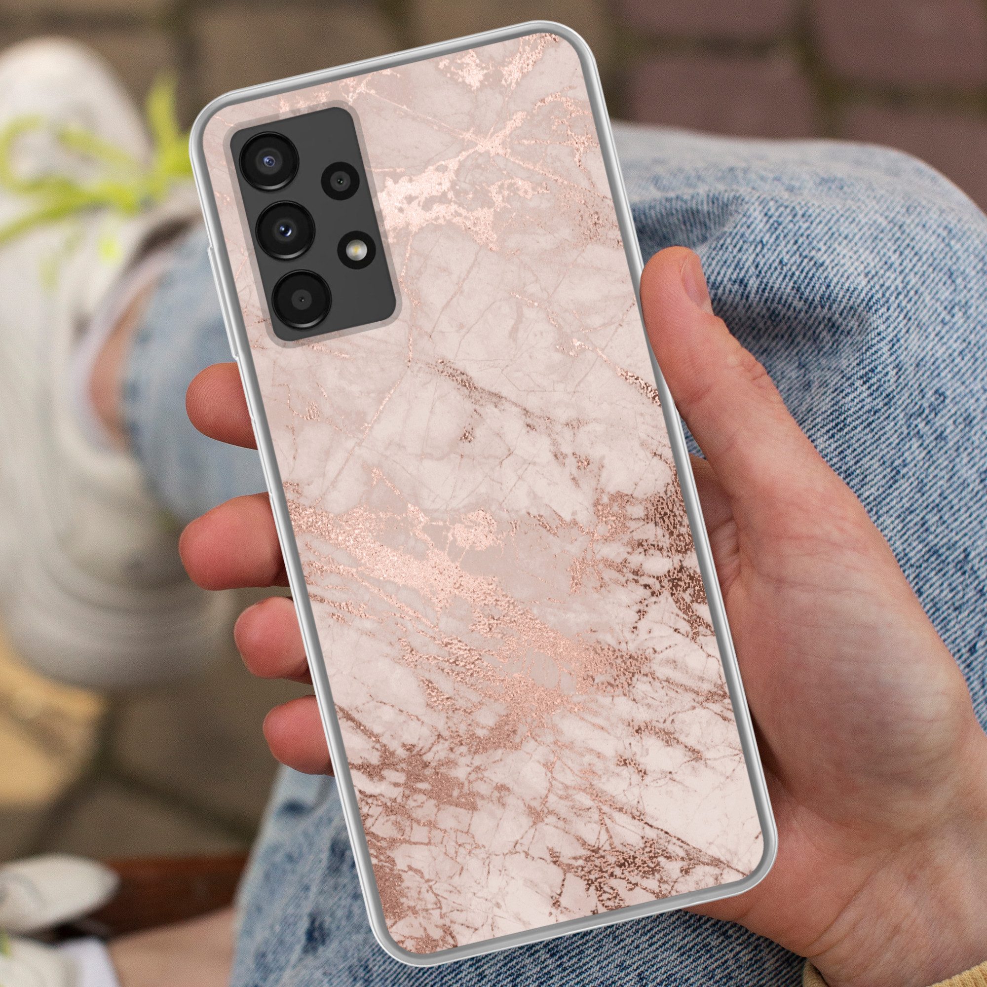MuchoWow Handyhülle für Samsung Galaxy A13 4G Marmor - Rosa - Luxus - Marmoroptik - Glitze, Smartphone-Bumper, Print, Handy Schutzhülle Dünn