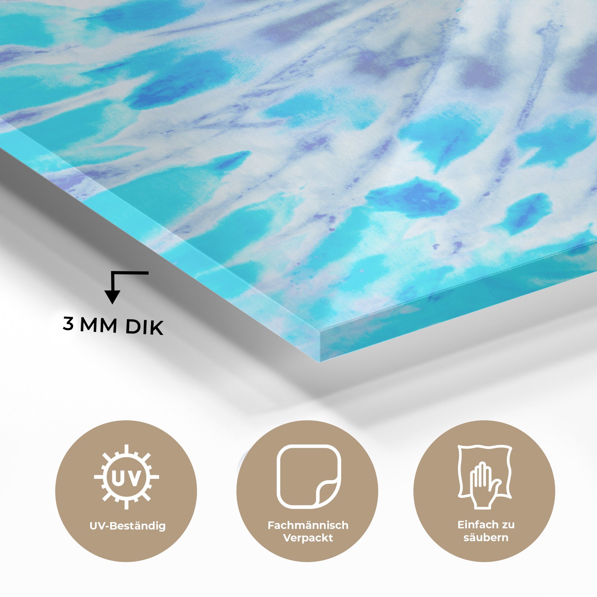 St), auf Wandbild Acrylglasbild Wanddekoration Krawattenfärbung auf MuchoWow Bilder Blau, - Glasbilder - Foto Glas - (1 - Glas - Sommer
