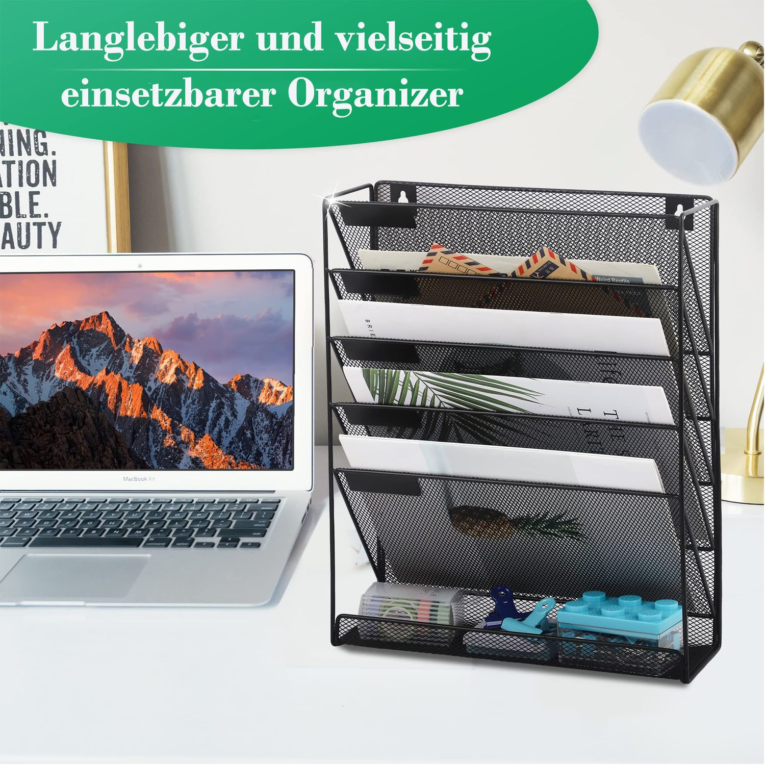 SURFOU Zeitungsständer Zeitungsständer Zeitschriftenhalter Wand – 6-stufiger Hängender (6-stufiger Wand-Aktenhalter aus Metall, 40,5*32,5*10,5cm, Hängendes zeitungsständer, Schwarz, Robuster Aktenorganizer mit 5 Fächern & unterem Fach – Wandmontage möglich, 1 St., Aus Metall mit Pulverbeschichtung – Für Büro, Schule, Zuhause), Rostfrei, langlebig und robust