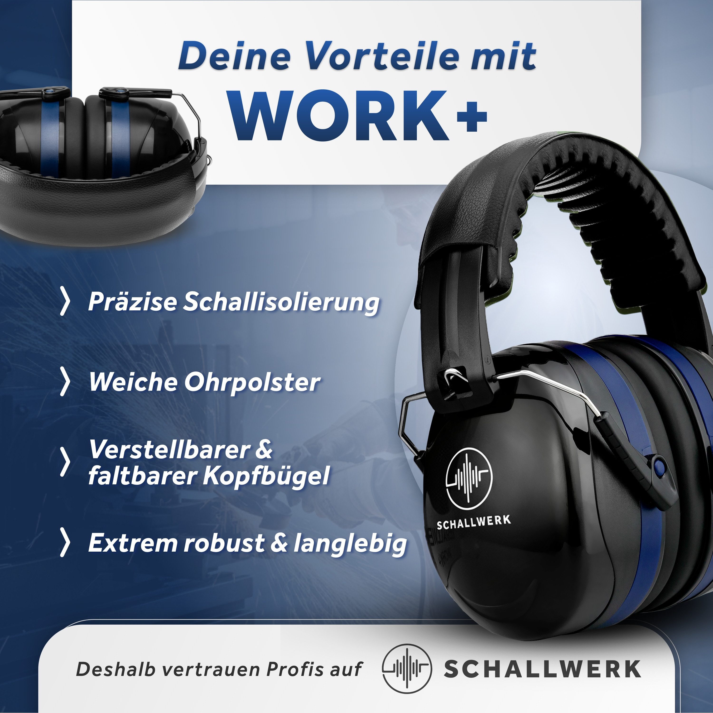 Schallwerk Kapselgehörschutz Work+ Arbeitsgehörschutz, Lärmschutz Ohrenschützer für Erwachsene, (Ohrenschutz für Baustelle, Werkstatt & Garten, 1 St., stufenlos – Bild 5 von 5