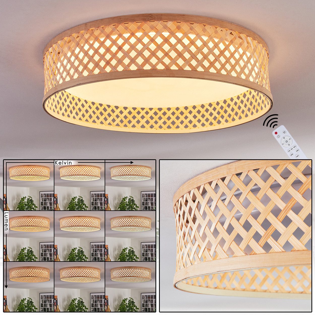 hofstein Deckenleuchte Deckenlampe im Boho-Design aus Metall/Bambus/Kunstst günstig online kaufen