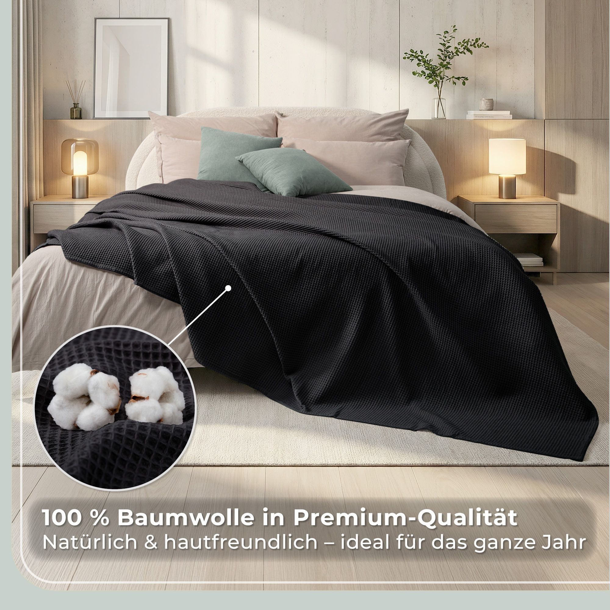 Laynenburg Tagesdecke Waffelpique aus 100% Baumwolle – Baumwolldecke, Kuscheldecke, Wohndecke als Sommerdecke, Bett-Überwurf, Couch-Überwurf, Sofa-Decke – Bild 4 von 5