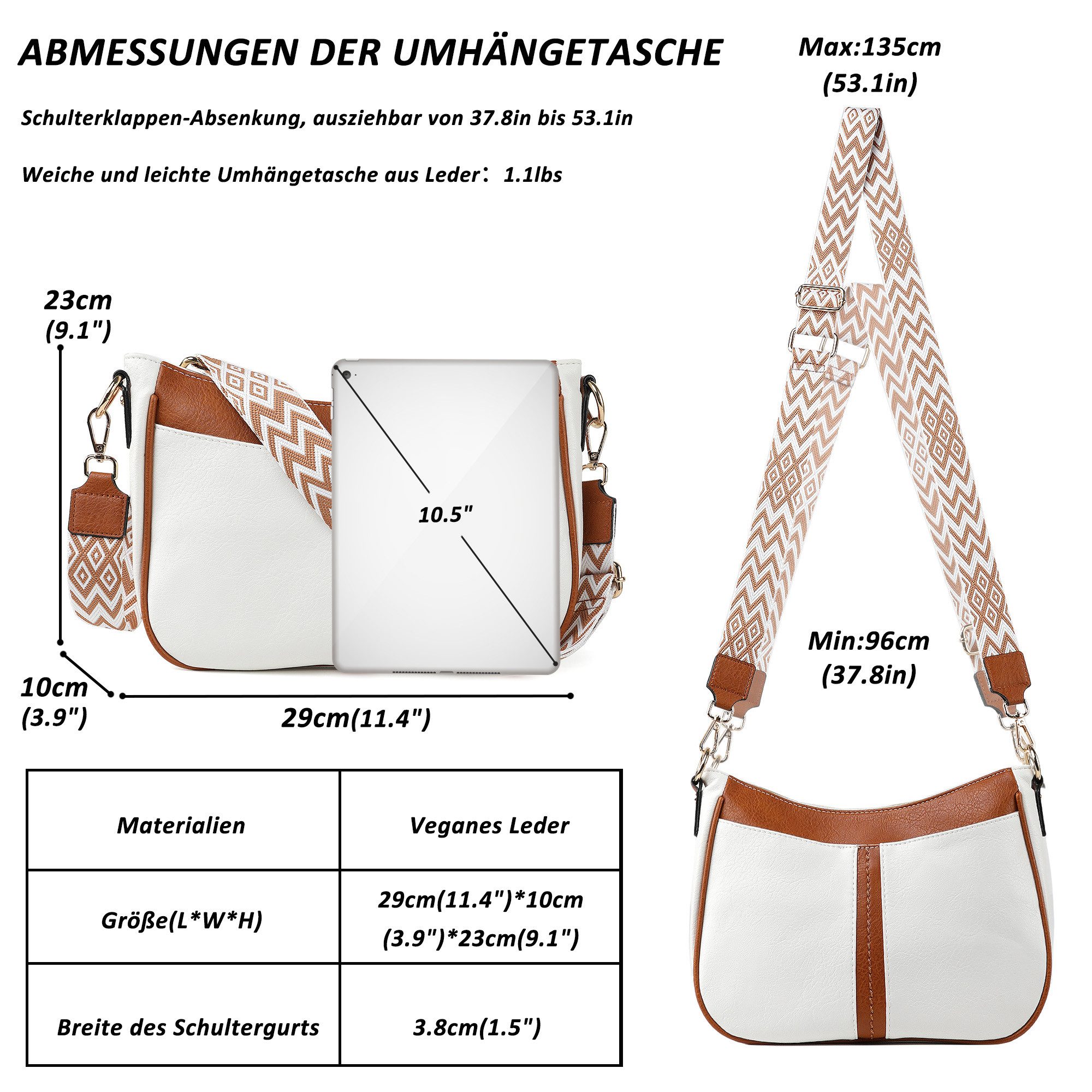 TAN.TOMI Umhängetasche Handtasche Damen mittelgroß Schultertasche Crossbody Bag, Damenhandtasche Mehrere Fächertaschen – Bild 5 von 5