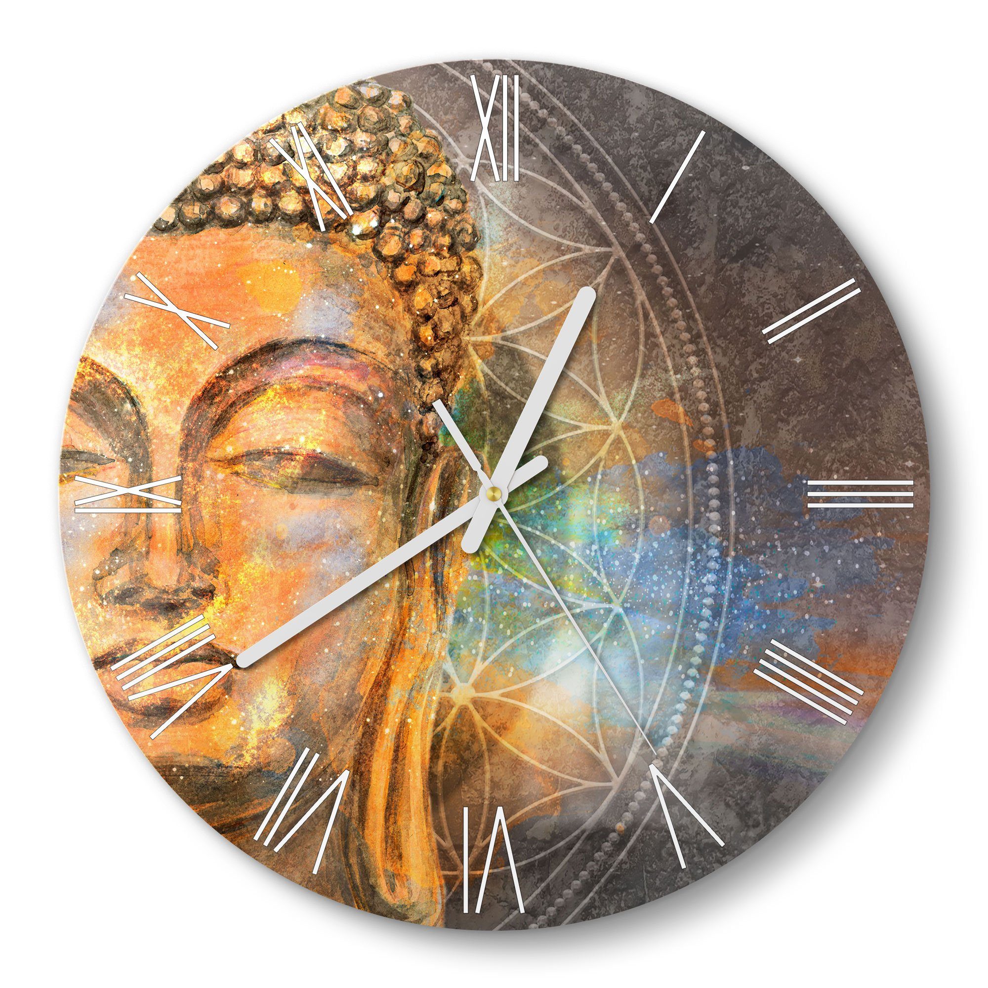 DEQORI Wanduhr 'Meditierender Buddha' (Glas Glasuhr modern Wand Uhr Design  Küchenuhr)