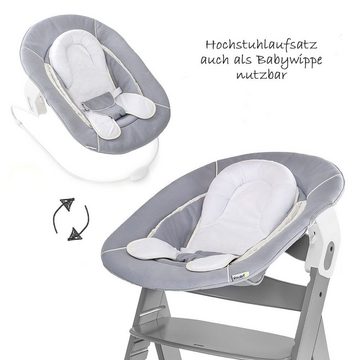 Hauck Hochstuhl Alpha Plus Grey Newborn Set (Set, 4 St), Holz Babystuhl ab Geburt inkl. Aufsatz für Neugeborene & Sitzauflage