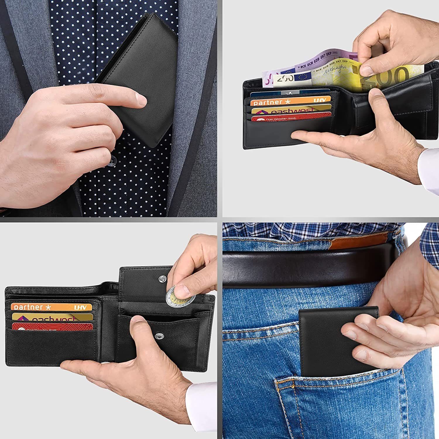 schwarzen Herrenmode Portemonnaie Herrengeldbörse Leder, aus RFID Leder. Geldbörse TEEHON aus reinem