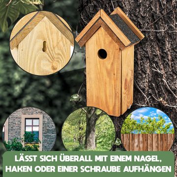 Oramics Nistkasten 3x Holz Nisthöhle Vogelhaus Bitumen Dach Vogelhäuschen Nisthaus Nest, hoher massiver Brutkasten Vogelnistkasten mit Spitzdach