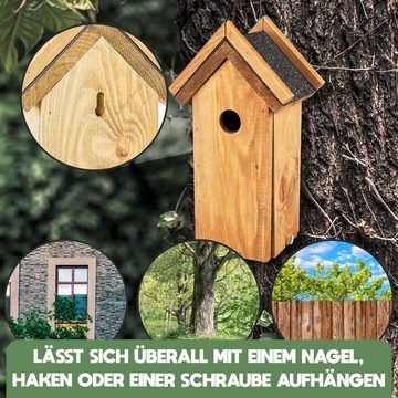 Oramics Nistkasten 4x Holz Nistkhöhle Vogelhaus Bitumen Dach Vogelhäuschen Nisthaus Nest, hoher massiver Brutkasten Vogelnistkasten mit Spitzdach