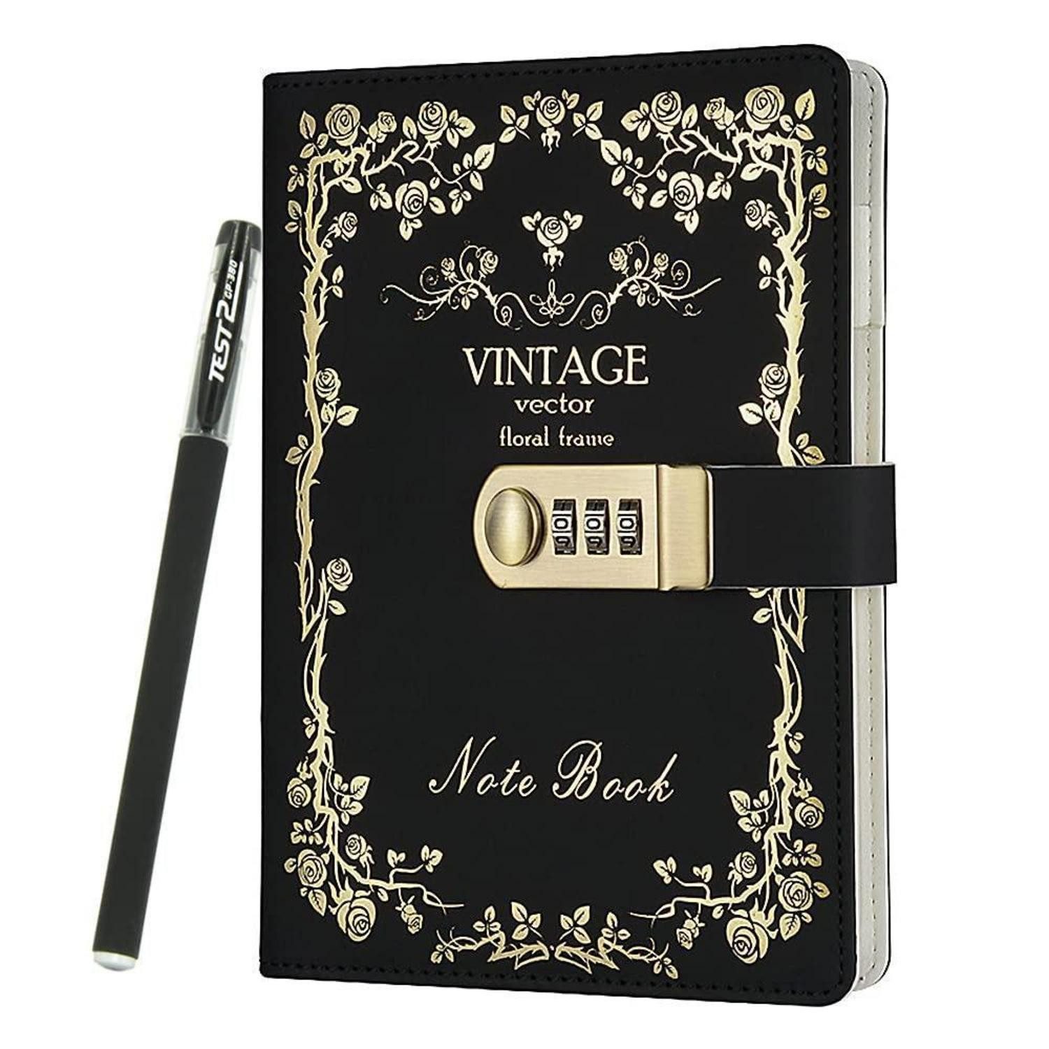 LuxusKollektion Reisetagebuch Notizbuch mit Schloss Vintage Retro Kunstleder 215x150 mm Schwarz