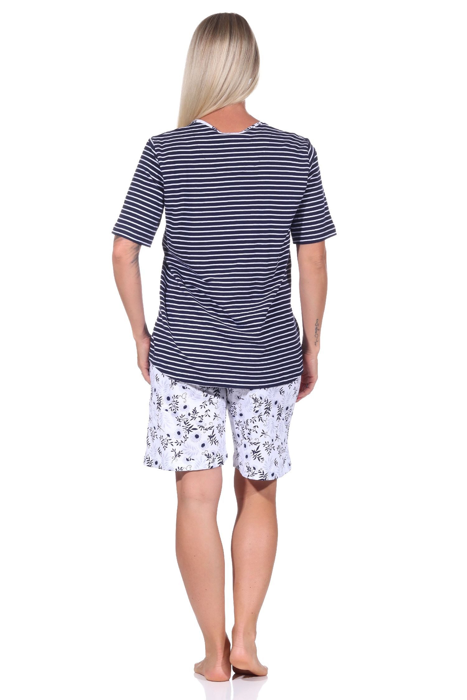 Normann Pyjama Damen Schlafanzug Shorty Pyjama kurzarm, Oberteil gestreift