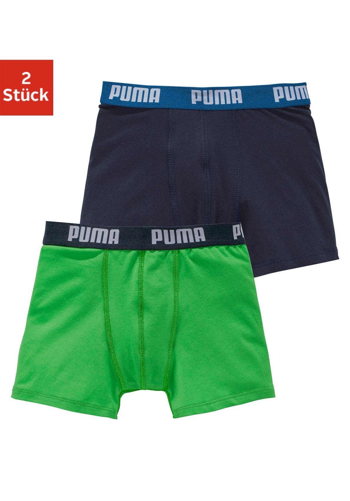 elastischer (Packung, Jungen PUMA Boxer grün aus 2-St) Baumwolle marine, für