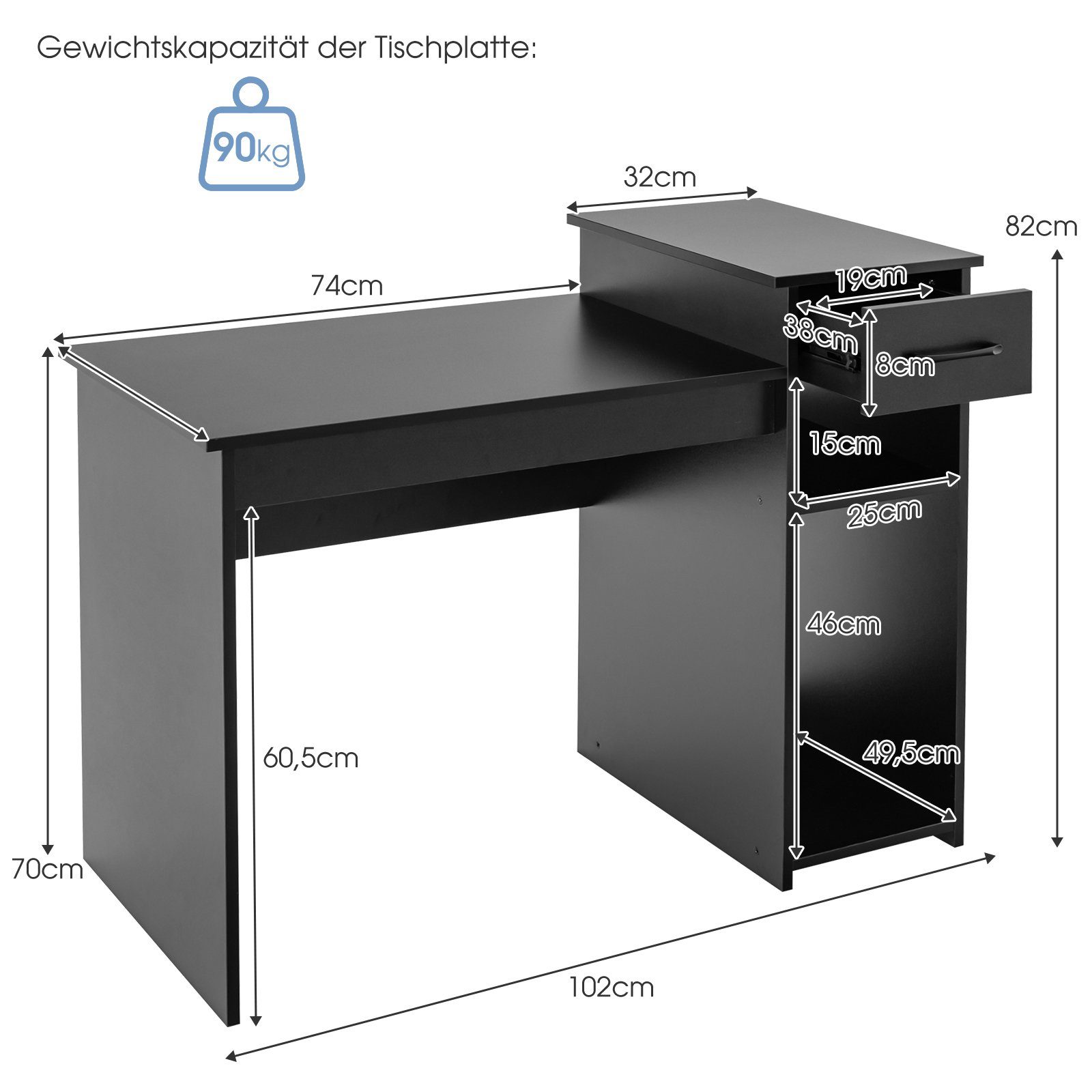 COSTWAY Schreibtisch, mit Schublade & offenen Regalen, 104x50x82cm