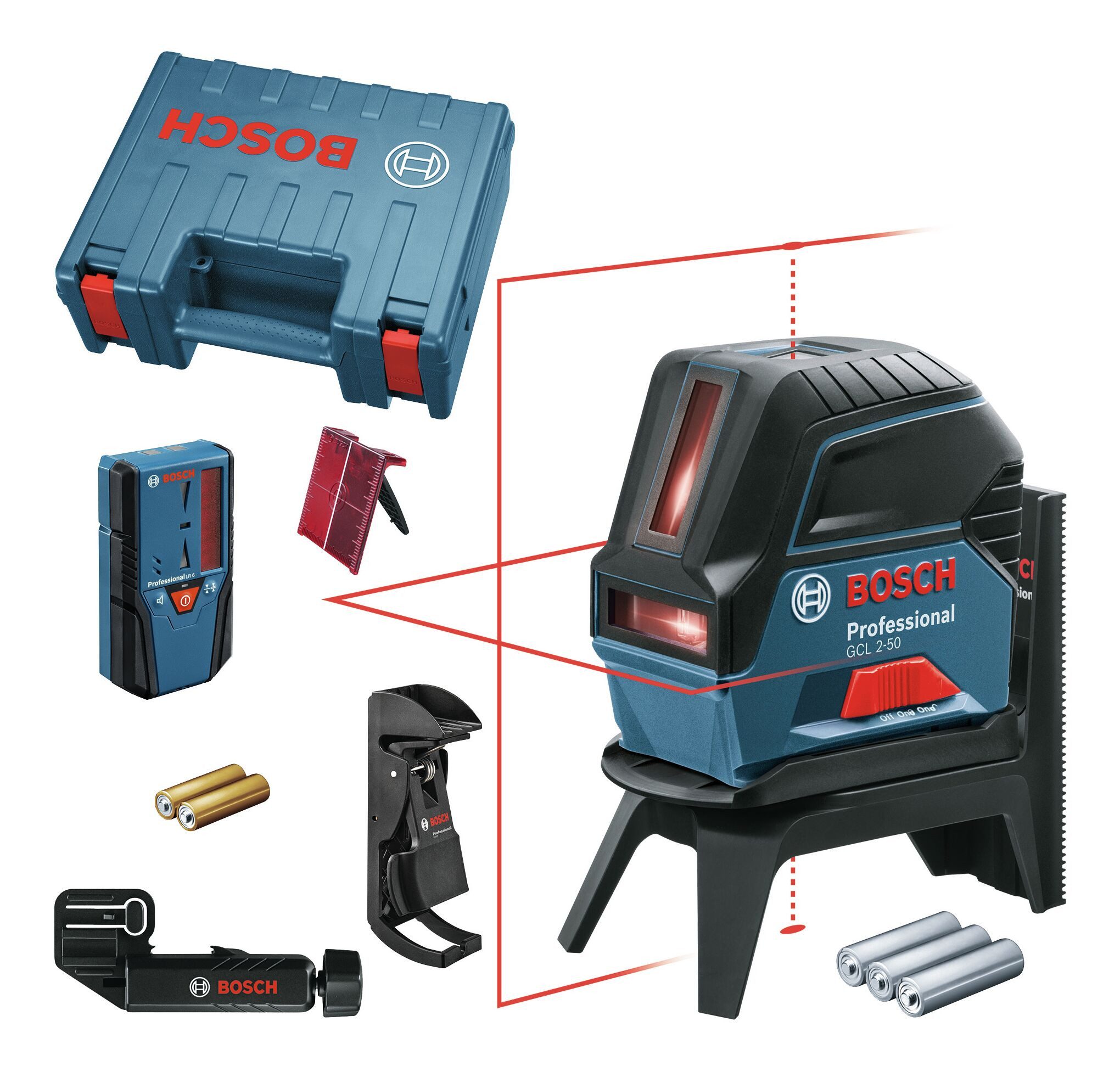 BOSCH Punkt- und Linienlaser GCL 2-50, Kombilaser Ohne Akku - im Handwerkerkoffer