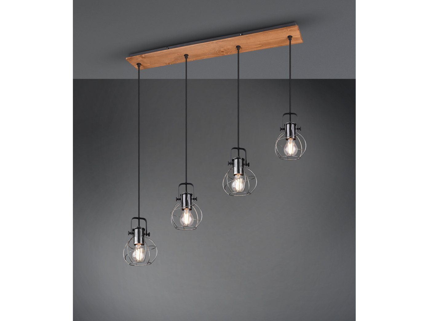 meineWunschleuchte LED Pendelleuchte, LED wechselbar, Warmweiß, Holz-balken Industrial Vintage hängend über Kochinsel, Breite 90cm