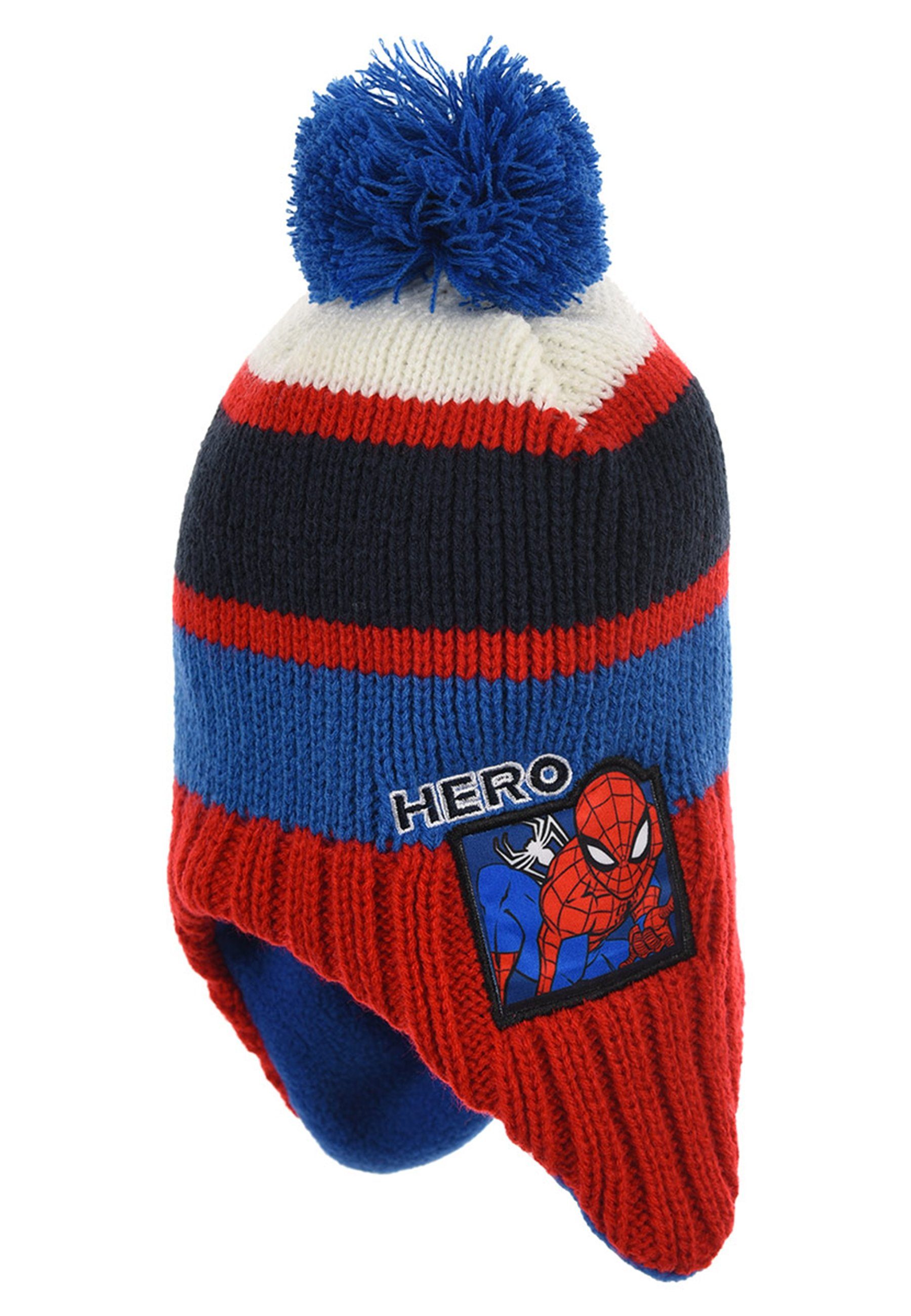 Spiderman Bommelmütze Kinder Jungen Strickmützte Winter-Bommel-Mütze Rot
