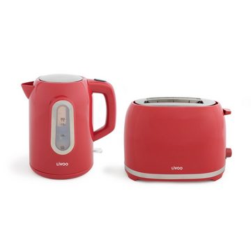 LIVOO Toaster LIVOO Frühstückset Wasserkocher Toaster Küchengeräte Set DOD160RC rot