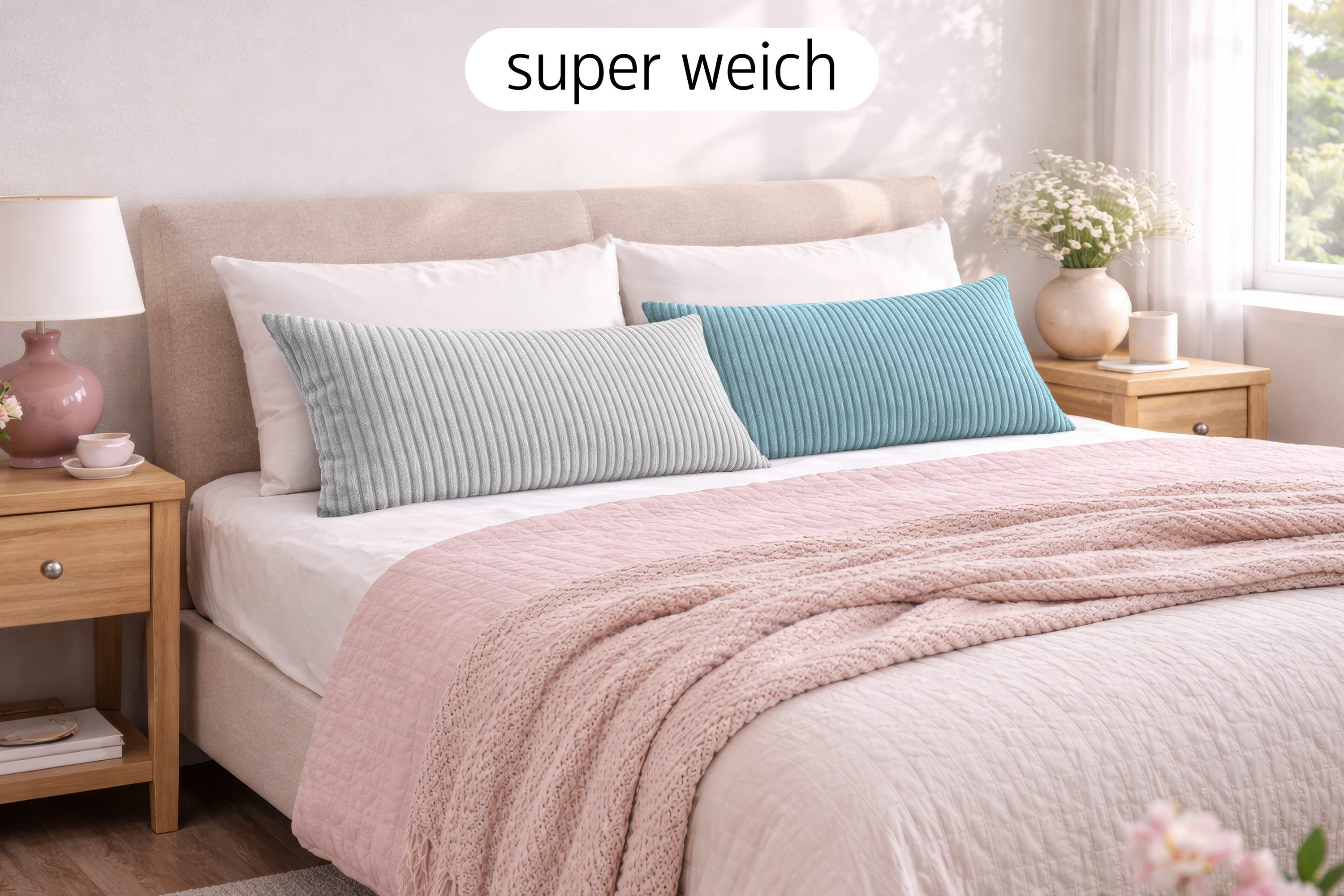 Amilian Kissenbezüge 40x80 cm 2er Set Cord-Optik Hotelverschluss - Zierkissenhülle Sofa, weich, pflegeleicht, formstabil