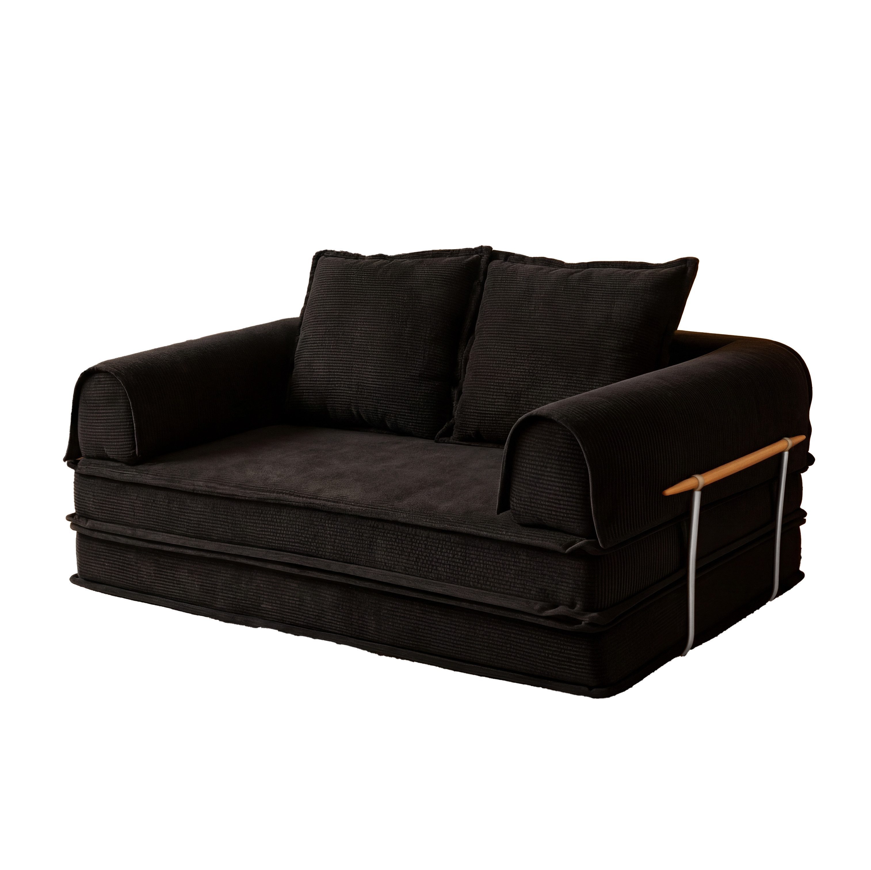 Vipbear Schlafsofa 200cm Cord Schlafsofa, Memory Foam, 4-in-1 Multifunktionssofa, 1 Teile, 200×103×73cm, schwarz