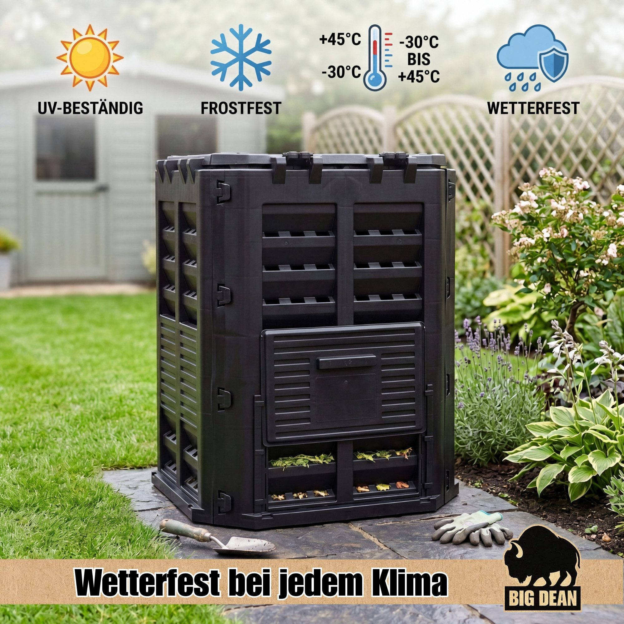 BigDean Schnellkomposter 360L Garten UV-beständig Wetterfest Frostsicher Schwarz, BxTxH: 69x69x84 cm, 360 l, (7 St), Intelligentes Belüftungssystem, Praktische  – Bild 3 von 5
