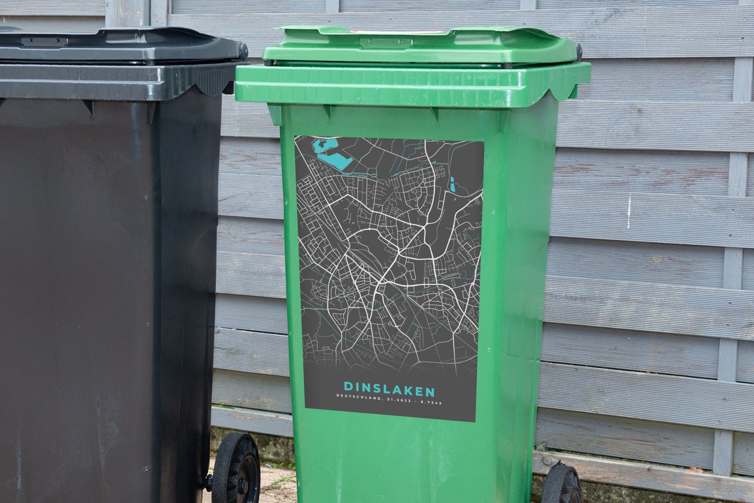 MuchoWow Wandsticker Karte - Mülltonne, Container, - Mülleimer-aufkleber, Abfalbehälter Sticker, Stadtplan Deutschland - (1 - St), Dinslaken Blau