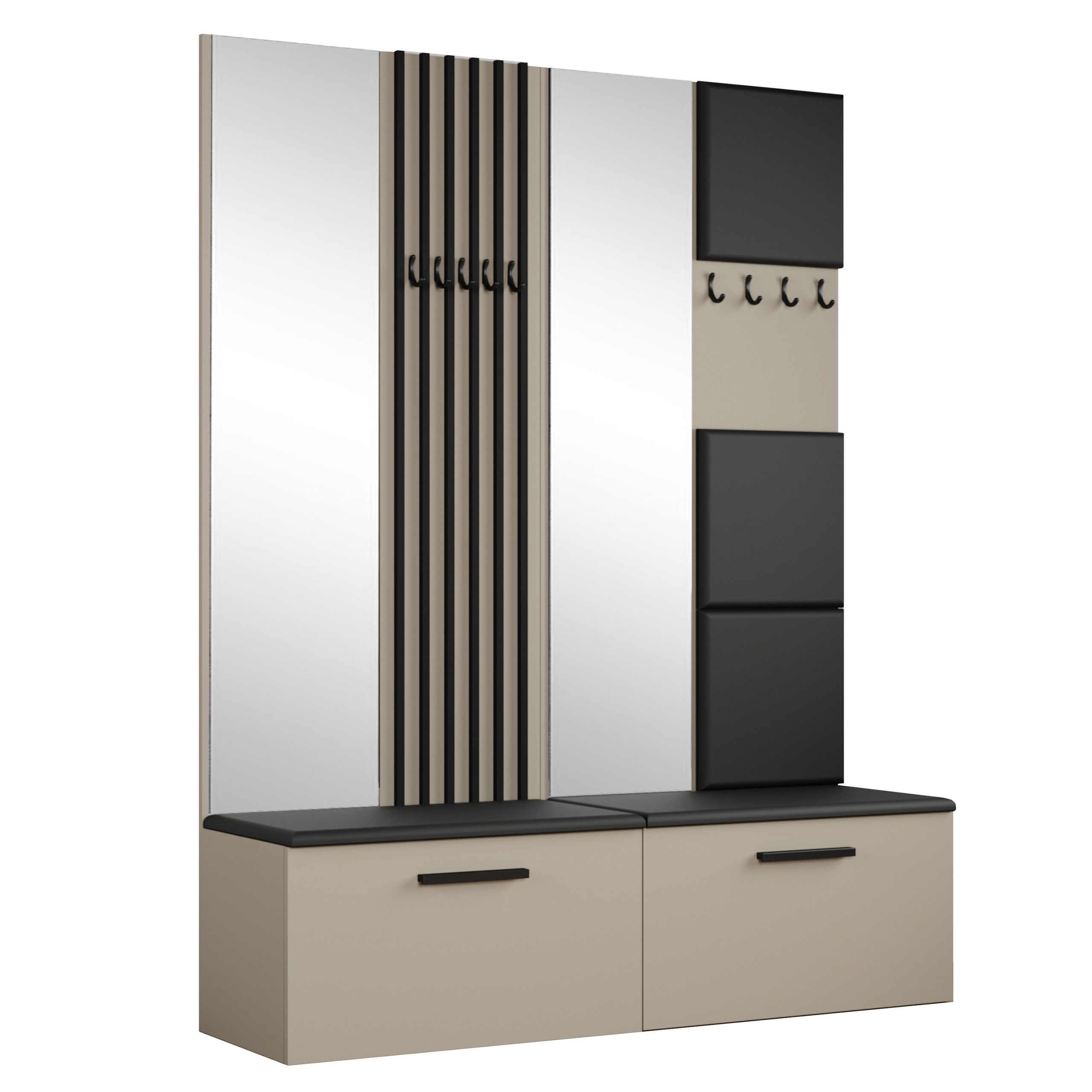 Masseno Garderobenschrank MODULO 161,2 x 204 cm Flurmöbel mit Spiegel Kaschmir