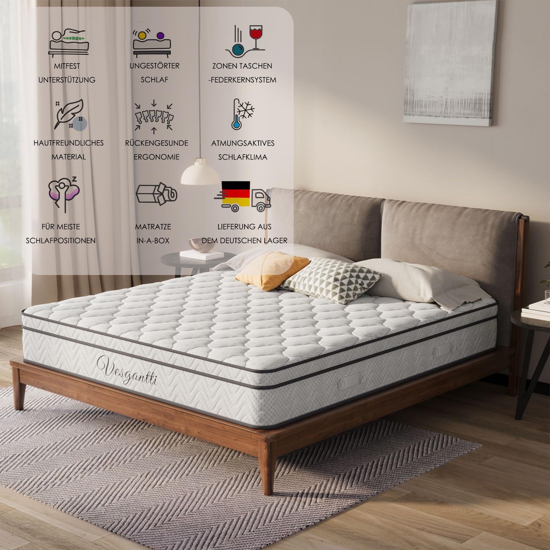 Taschenfederkernmatratze 7-Zone matratze 22cm hoch H3 Kaltschaummatratze BT günstig online kaufen