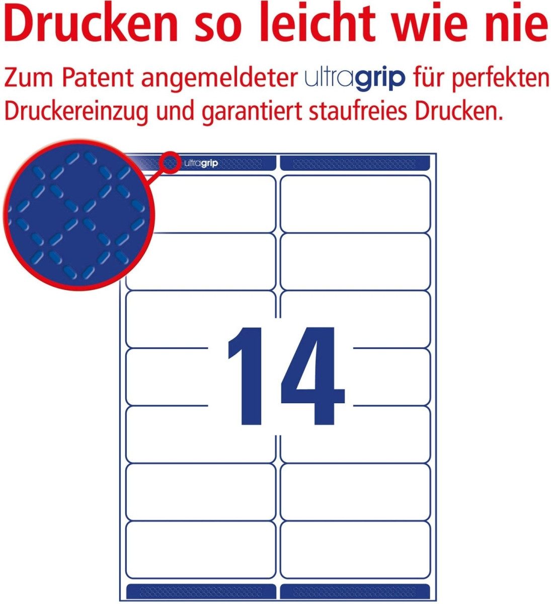 Thumbnail - Avery Zweckform Etiketten Adress-Etiketten ultragrip 99,1x38,1 mm VE=1.400 Etiketten / 100 Bogen