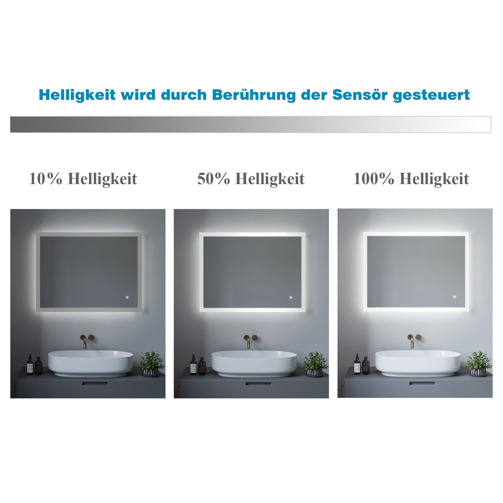 AQUABATOS Badspiegel Lichtspiegel Badezimmerspiegel mit Licht LED Spiegel 50x70 80x60 cm, Touch Schalter Dimmbar Memory-Funktion Badspiegel mit Beleuchtung – Bild 4 von 5