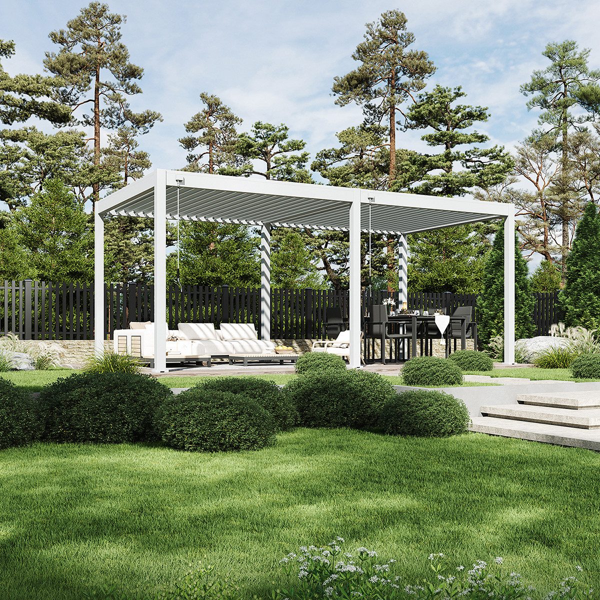 Weide Pergola Classic Pergola Aluminium freistehend 3 x 6 M weiß, BxTxH: 600x300x255 cm, (Hochwertigstes Aluminium & verzinkte Stahl-Lamellen, Komplettset)