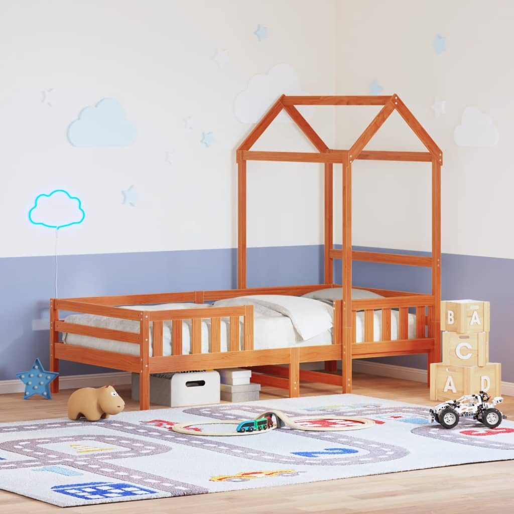vidaXL Bett, Massivholzbett mit Dach Wachsbraun 80x200 cm Kiefer günstig online kaufen