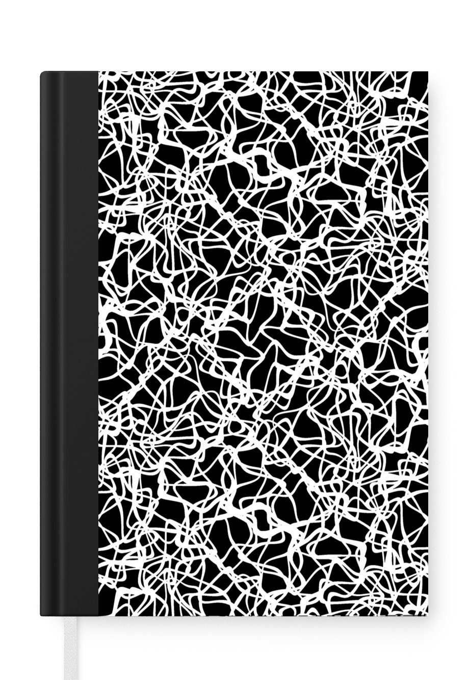 MuchoWow Notizbuch Muster - Abstrakt - Schwarz und Weiß, Journal, Merkzettel, Tagebuch, Notizheft, A5, 98 Seiten, Haushaltsbuch