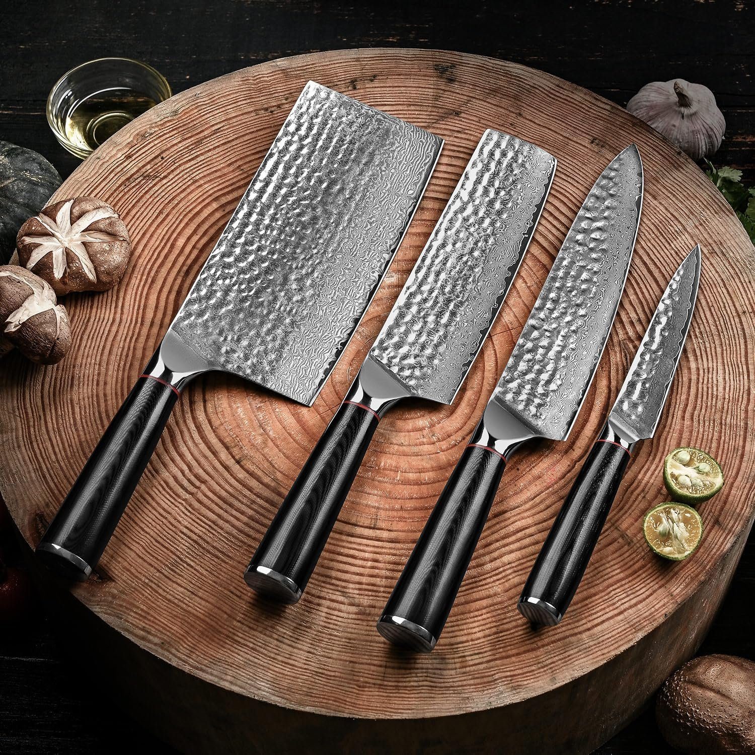 KEENZO Messer-Set 4tlg.Damaststahl Küchenmesser Set Hammerschlagoberfläche Kochmesser (4-tlg) | Messersets