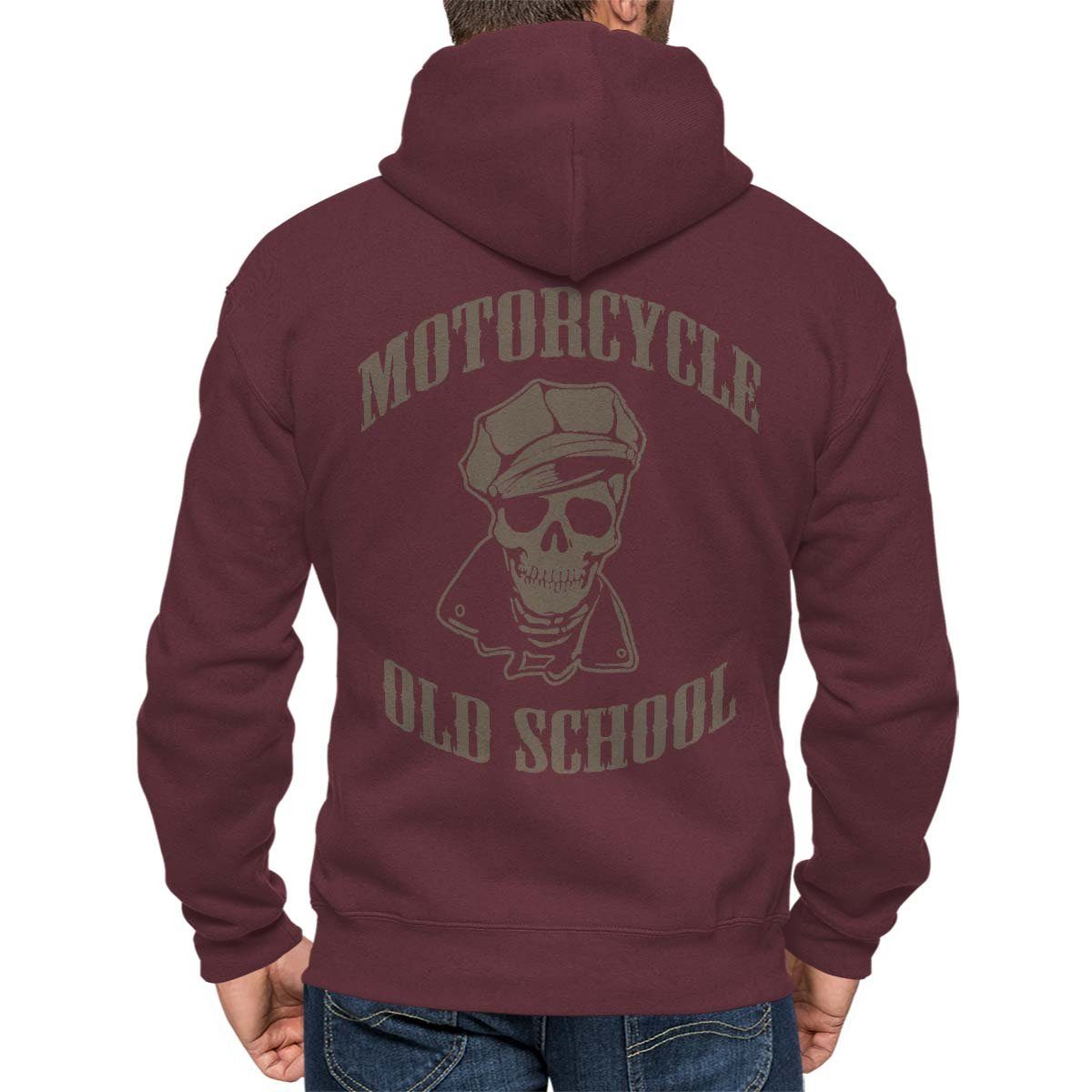 Rebel On Wheels Kapuzensweatjacke Kapuzenjacke, Zip Hoodie Rebel Motorcycles mit Motorrad / Biker Motiv Dunkel Rot