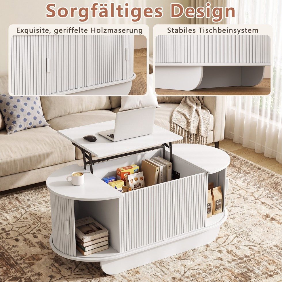SVEYLXA Couchtisch Höhenverstellbarer mit Stauraum & Schiebetüren, Lift-Top (1-St) – Bild 5 von 5