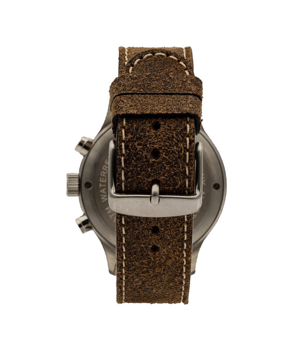 Messerschmitt Quarzuhr ME-5030ALU, Chronograph - Herren Fliegeruhr im Vintage-Stil, Lederband - Eleganz mit alu-farbenem Ziffernblatt - Made in Germany