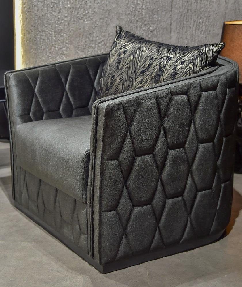 Polster Luxus Sessel Neu Möbel Einsitzer Textil JVmoebel Metall Grau Relax Sessel