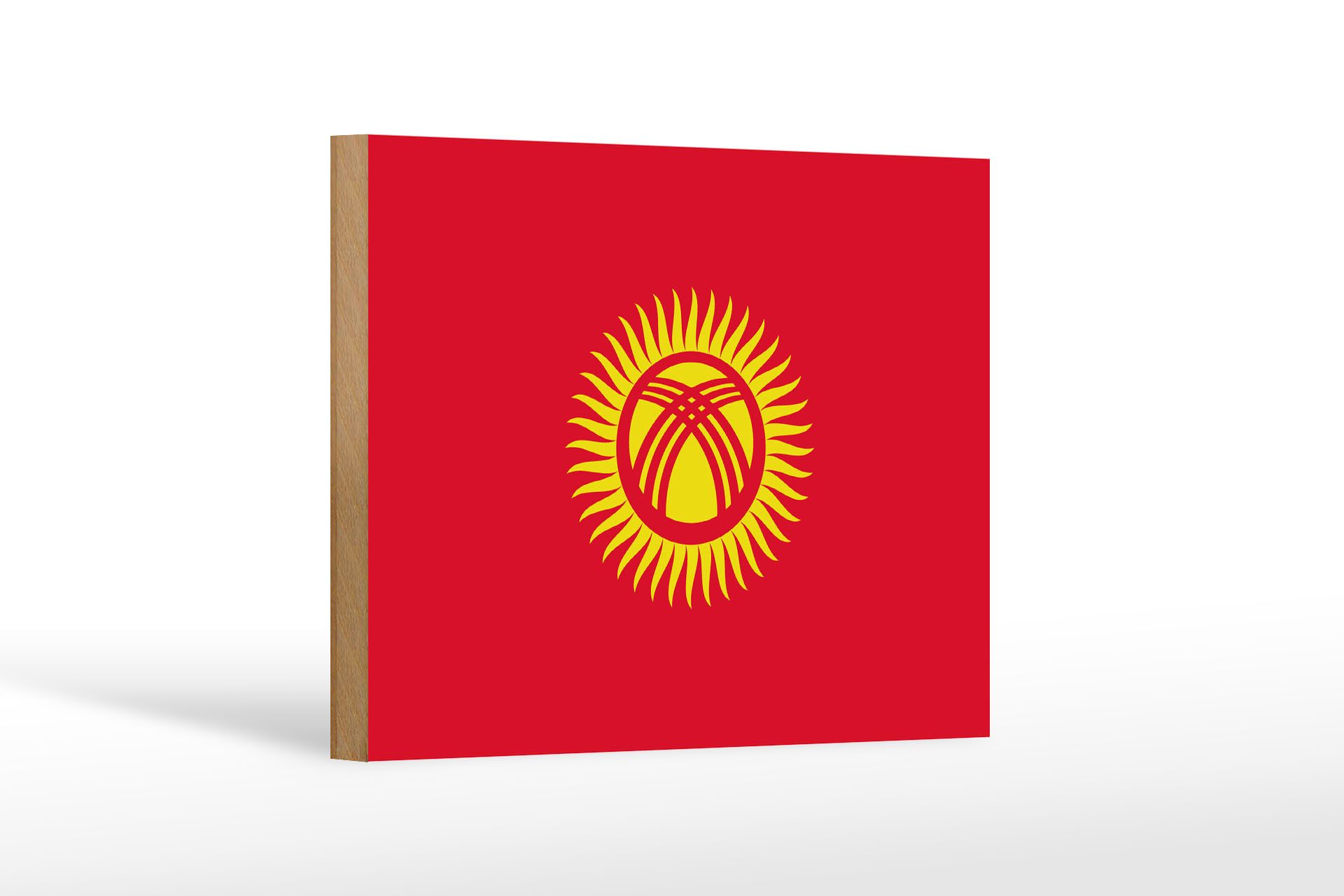 Femer GmbH Holzbild Flagge Kirgisistans 18x12 cm Flag of Kyrgyzstan, Flaggen (1 St), Glatte Holzfaserplatte (MDF), vorn beschichtet
