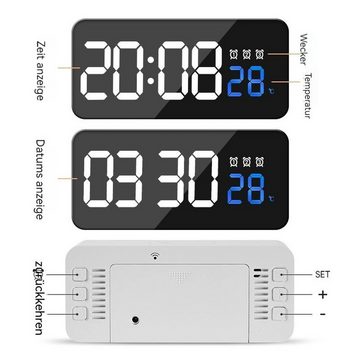 AUKUU Wecker Modische Modische Nachttischuhr einfache elektronische Uhr Spiegeluhr mehrere Wecker mit Temperatur