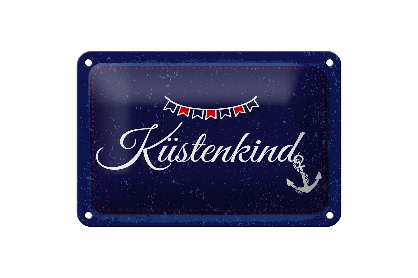 Femer GmbH Metallschild Hinweis 12x18 cm Küstenkind Anker, (1 St), gewölbte Oberfläche, abgerundete Ecken, umgeschlagene Kanten