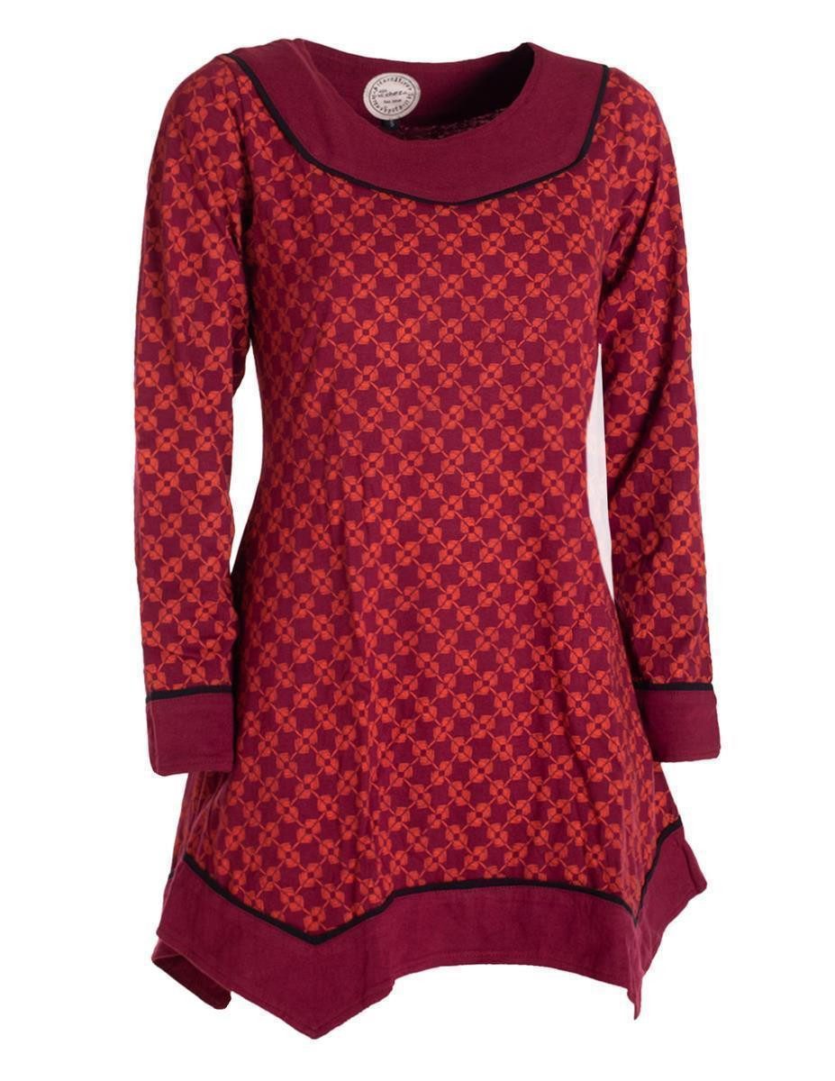 Vishes Tunikakleid Langarm Damen Tunika Shirt-Kleid Ethno Zipfel-Bluse Blusenkleid Elfen, Hippie, Boho Style