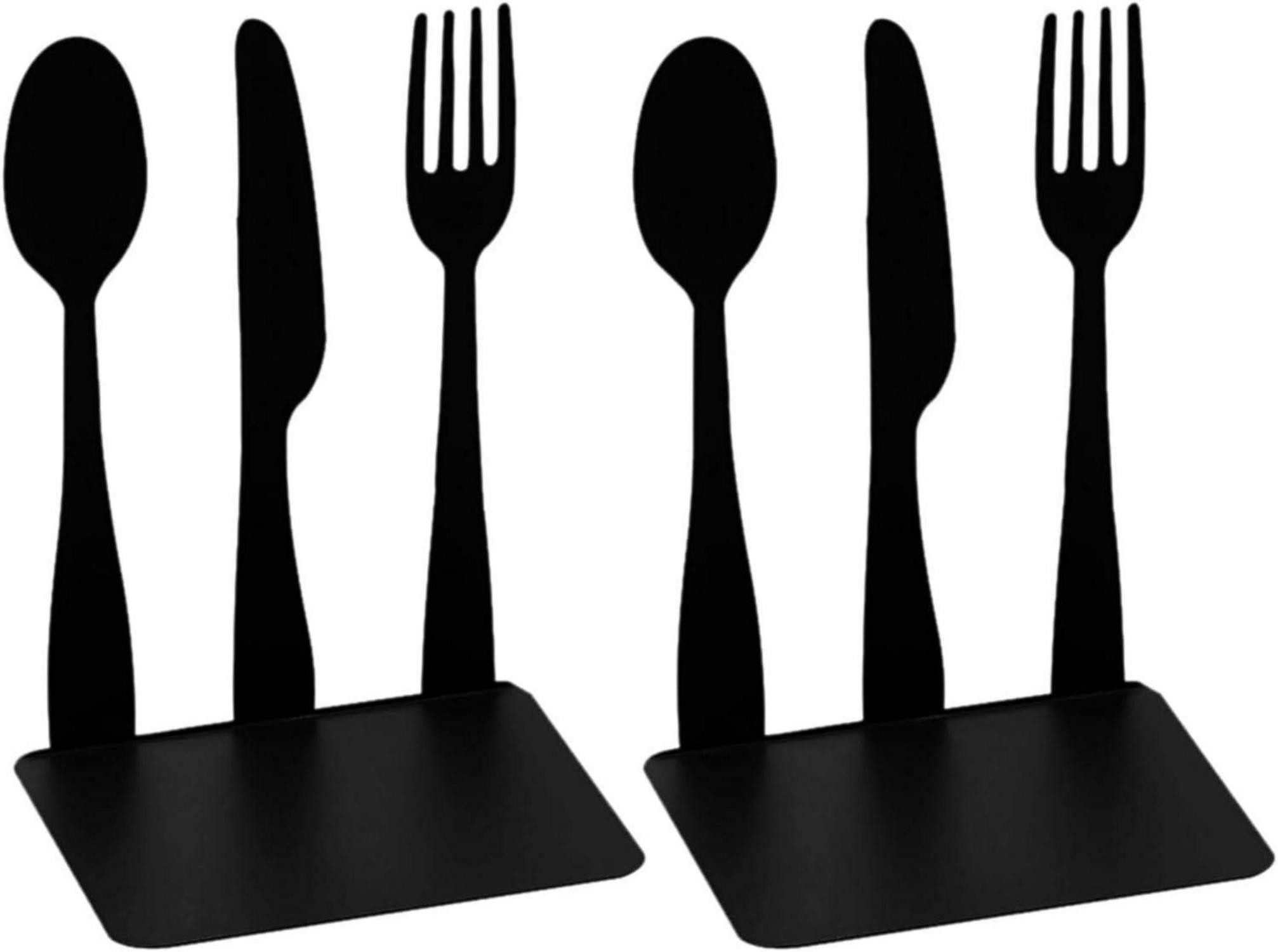 LuxusKollektion Buchstütze Buchstütze 2er Set Metall Schwarz Besteck Design Bücherhalter Regal
