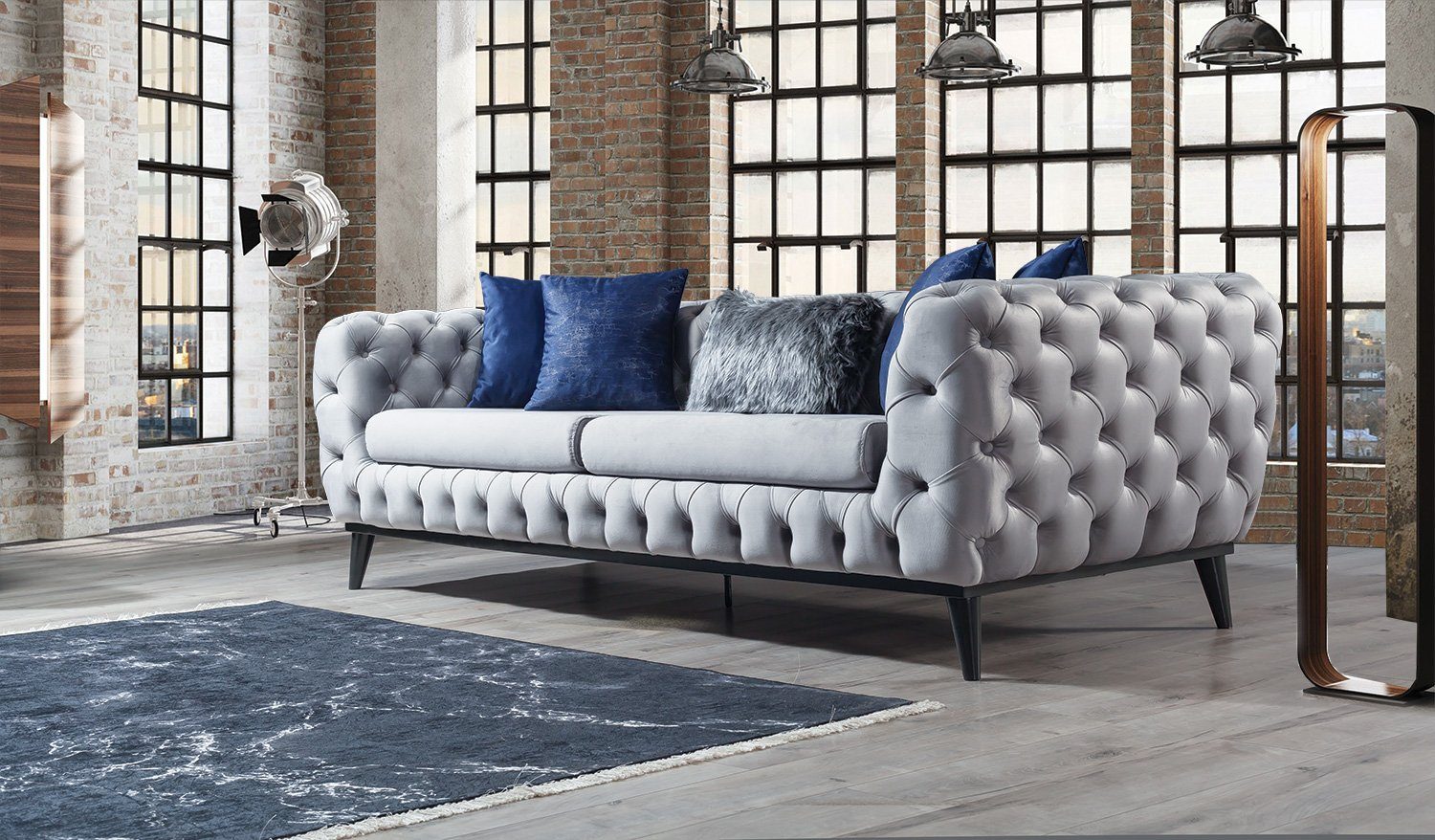 2-Sitzer, Marrakesh, Stk. Luxus-Microfaser Quality Grau Polyester) Turkey, Sofa (100% Villa Möbel 1 Made in